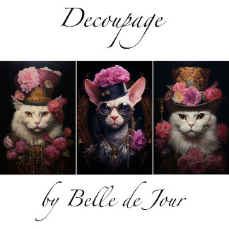White Steampunk Cats, Roses, Decoupage Inpakpapier Vel