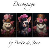 White Steampunk Cats, Roses, Decoupage Inpakpapier Vel
