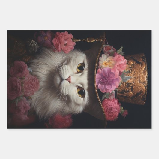 White Steampunk Cats, Roses, Decoupage Inpakpapier Vel (Voorkant 3)