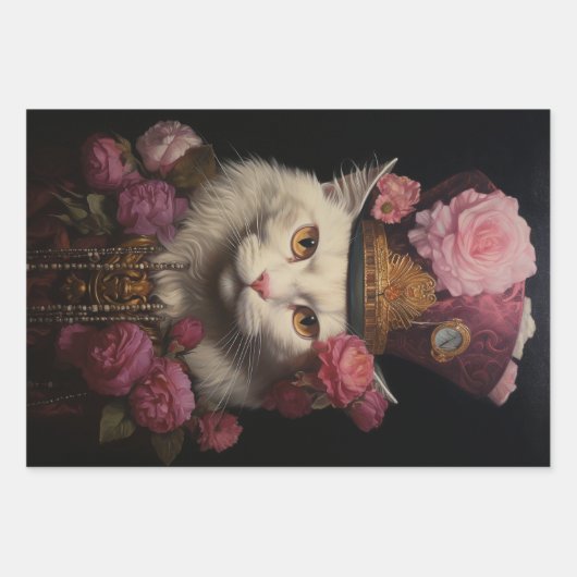 White Steampunk Cats, Roses, Decoupage Inpakpapier Vel (Voorkant)
