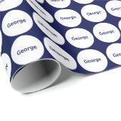 White Stippen Pattern on Navy Blue met naam Cadeaupapier (Rol Hoek)