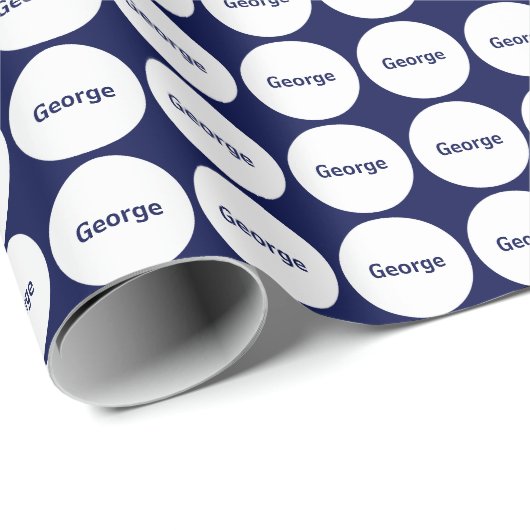 White Stippen Pattern on Navy Blue met naam Cadeaupapier (Rol Hoek)