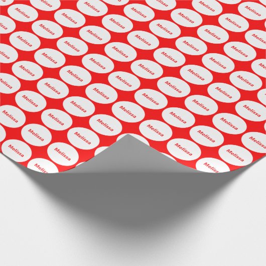 White Stippen Pattern on Red with Name Wrapping Pa Cadeaupapier (Hoek)