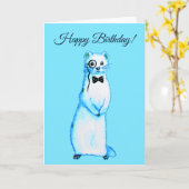 White Stoat Ermine Leuke fret Lover Art Verjaardag Kaart (Gele Bloem)