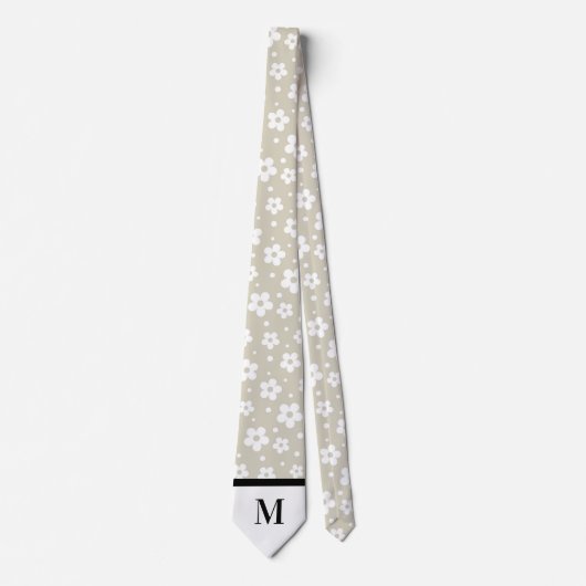 White & Stone Daisies Monogramed stropdas (Voorkant)