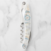 White Stone Marble Blue Glitter Monogram Kurkentrekker (Voorkant)