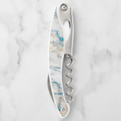 White Stone Marble Blue Glitter Monogram Kurkentrekker (Achterkant)
