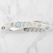White Stone Marble Blue Glitter Monogram Kurkentrekker (Voorkant)