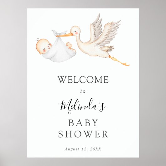 White Stork Baby shower WelkomstPoster Poster (Voorkant)