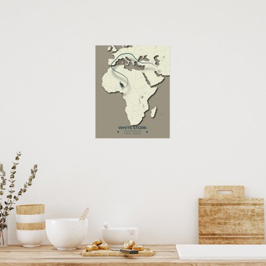 White Stork Migration Map – Minimalistische  BIR Poster (Keuken)
