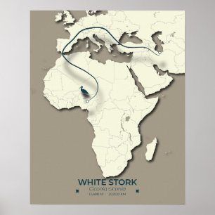 White Stork Migration Map – Minimalistische  BIR Poster