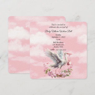 White Stork Pink Baby Girl Kaart