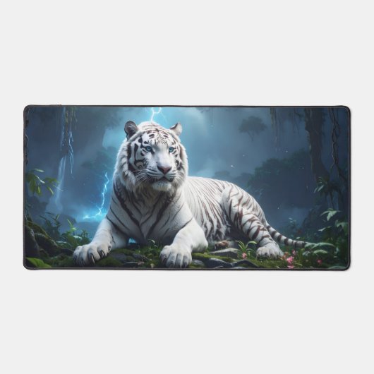 White Storm Tiger – Epic Fantasy Jungle Desk Mat (Voorkant)