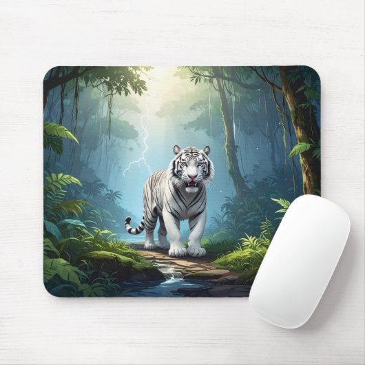 White Storm Tiger – Jungle Lightning Fantasy Mouse Muismat (Met muis)