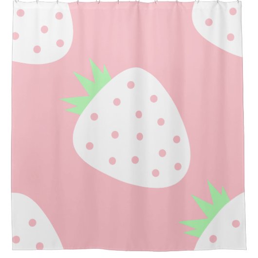 white strawberry pastel pink fruit print douchegordijn (Voorkant)