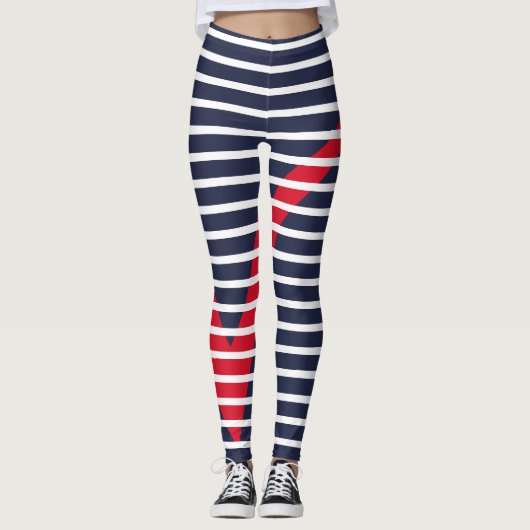 White Strepen Rode Vinkstreep Leggings (Voorkant)