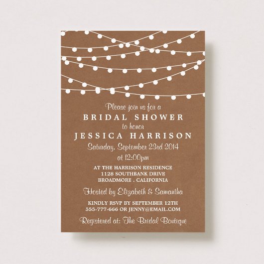 White String lampjes op Rustic Kraft Vrijgezellenf Kaart