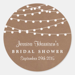 White String lampjes op Rustic Kraft Vrijgezellenf Ronde Sticker