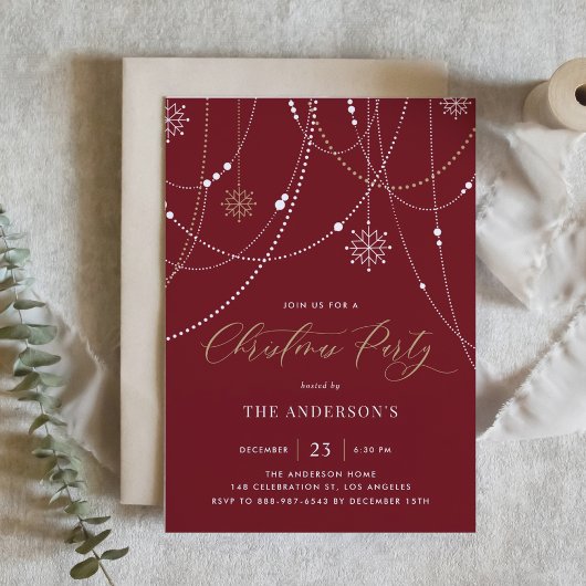 White String Lights Bourgogne Kerstfeest Kaart