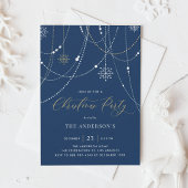 White String Lights Navy Blue Christmas Party Kaart