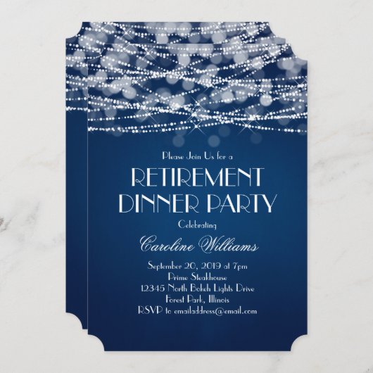White String Lights op Blue Retirement Kaart (Voorkant / Achterkant)