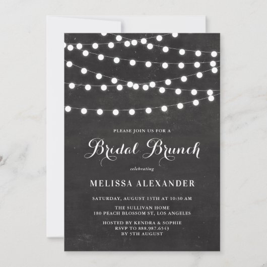 White String Lights op Chalkboard Bridal Brunch Kaart (Voorkant)