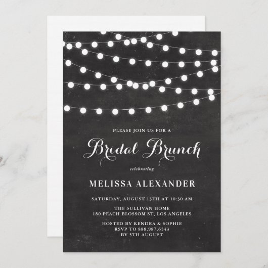 White String Lights op Chalkboard Bridal Brunch Kaart (Voorkant / Achterkant)