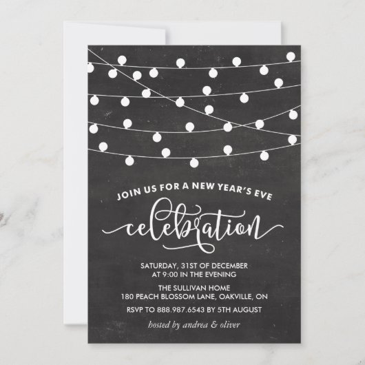 White String Lights op New Year's Eve van Chalkboa Kaart (Voorkant)