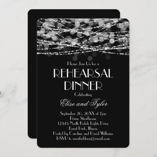 White String Lights Repetitie Diner Uitnodiging (Voorkant / Achterkant)