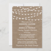 White String Lights, Rustic Burlap Wedding Shower Kaart (Voorkant)