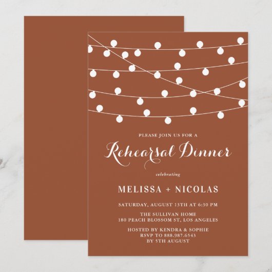 White String Lights Terracotta repetitie diner Kaart (Voorkant / Achterkant)