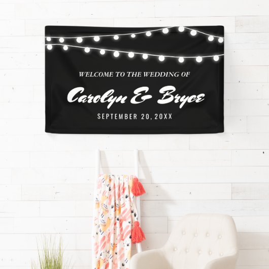White string van lights Chalkboard Wedding Spandoek (Insitu)