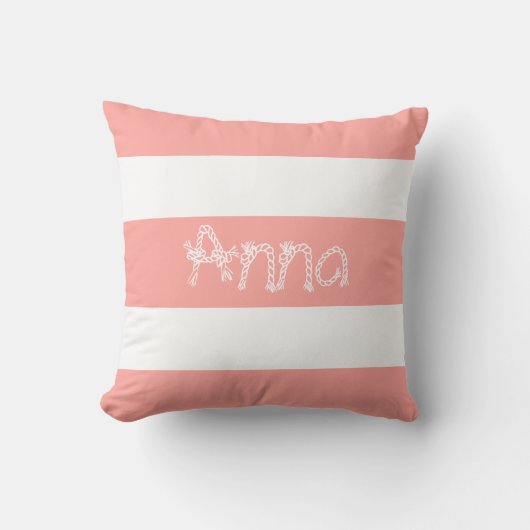 White Stripes Anna Jouw naam Cushion Sierkussen (Voorkant)