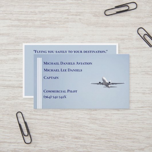 White Stripes Commerciële Vliegtuigkapitein Piloot Visitekaartje (Voorkant / Achterkant in situ)