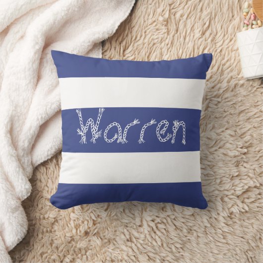 White Stripes Jouw naam Cushion Sierkussen (Deken)