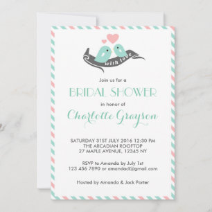 White Stripes Lovevogels Bridal Shower Invitation Kaart