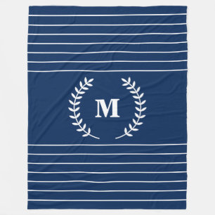 White Stripes Moderne Minimalistische Marine Blauw Fleece Deken