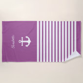 White Stripes Nautical Personalized Girl Strandlaken (Voorkant)