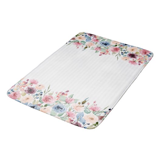 White Stripes Spring Flowers Border Accent Badmat (Gekanteld)