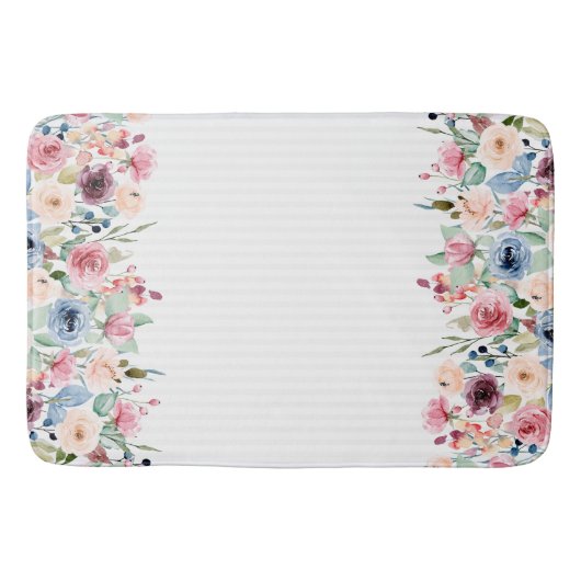 White Stripes Spring Flowers Border Accent Badmat (Voorkant)