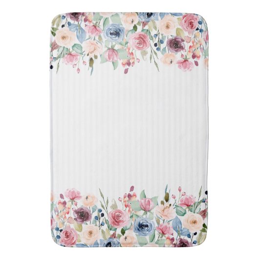 White Stripes Spring Flowers Border Accent Badmat (Voorkant Verticaal)