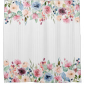 White Stripes Spring Flowers Border Accent Douchegordijn (Voorkant)