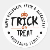 White Stylish Halloween "Trick or treat" Print Ronde Sticker (Voorkant)