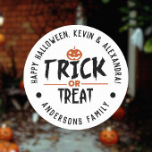 White Stylish Halloween "Trick or treat" Print Ronde Sticker