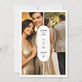 White Stylish Oval Minimalist 2 Photos Wedding Save The Date (Voorkant)
