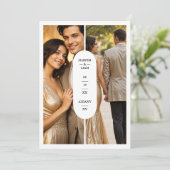 White Stylish Oval Minimalist 2 Photos Wedding Save The Date (Staand voorkant)