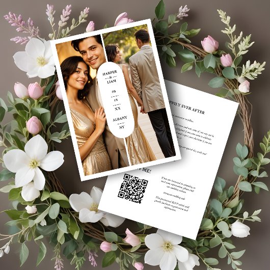 White Stylish Oval Minimalist 2 Photos Wedding Save The Date