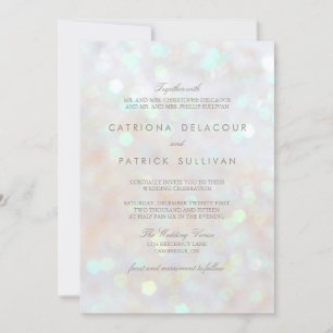 White Subtle Glitter Bokeh Wedding Invitation Kaart