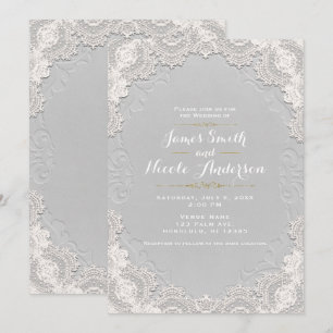 White Suede Leather  Lace Western Wedding Kaart