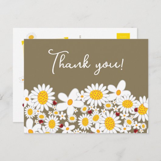 White Summer Daisies en Red Ladybugs Dank je Briefkaart (Voorkant / Achterkant)